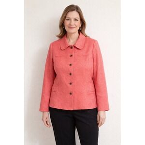 Sag Harbor Coral Floral Jacquard Blazer Jacket Women Size 12 Textured Career
